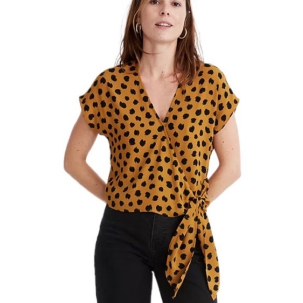 Madewell leopard print wrap blouse Mustard Yellow With Black Spots Women’s Sz S